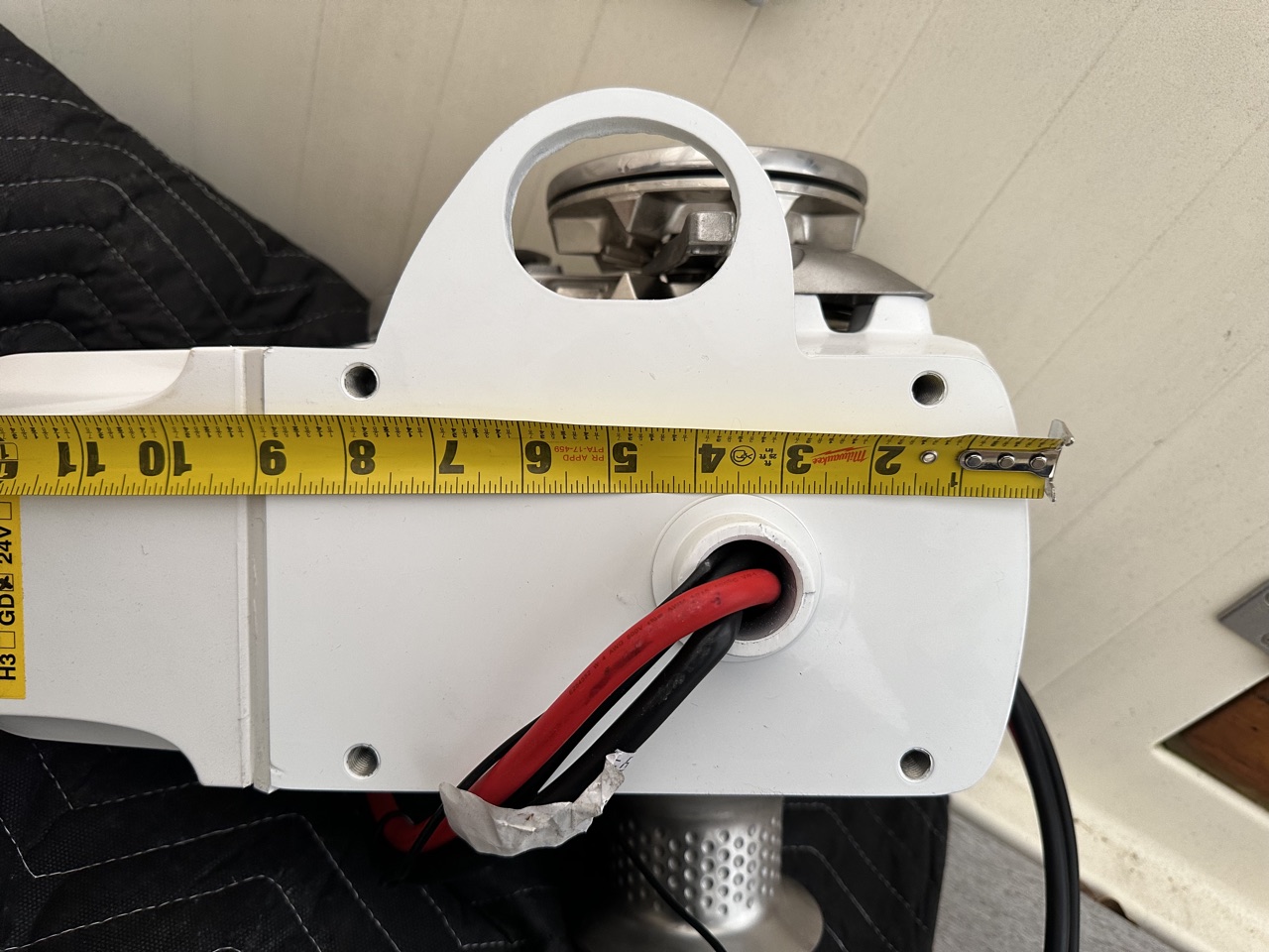 Lewmar H2 windlass base measured across the bottom showing the full width of the mounting footprint