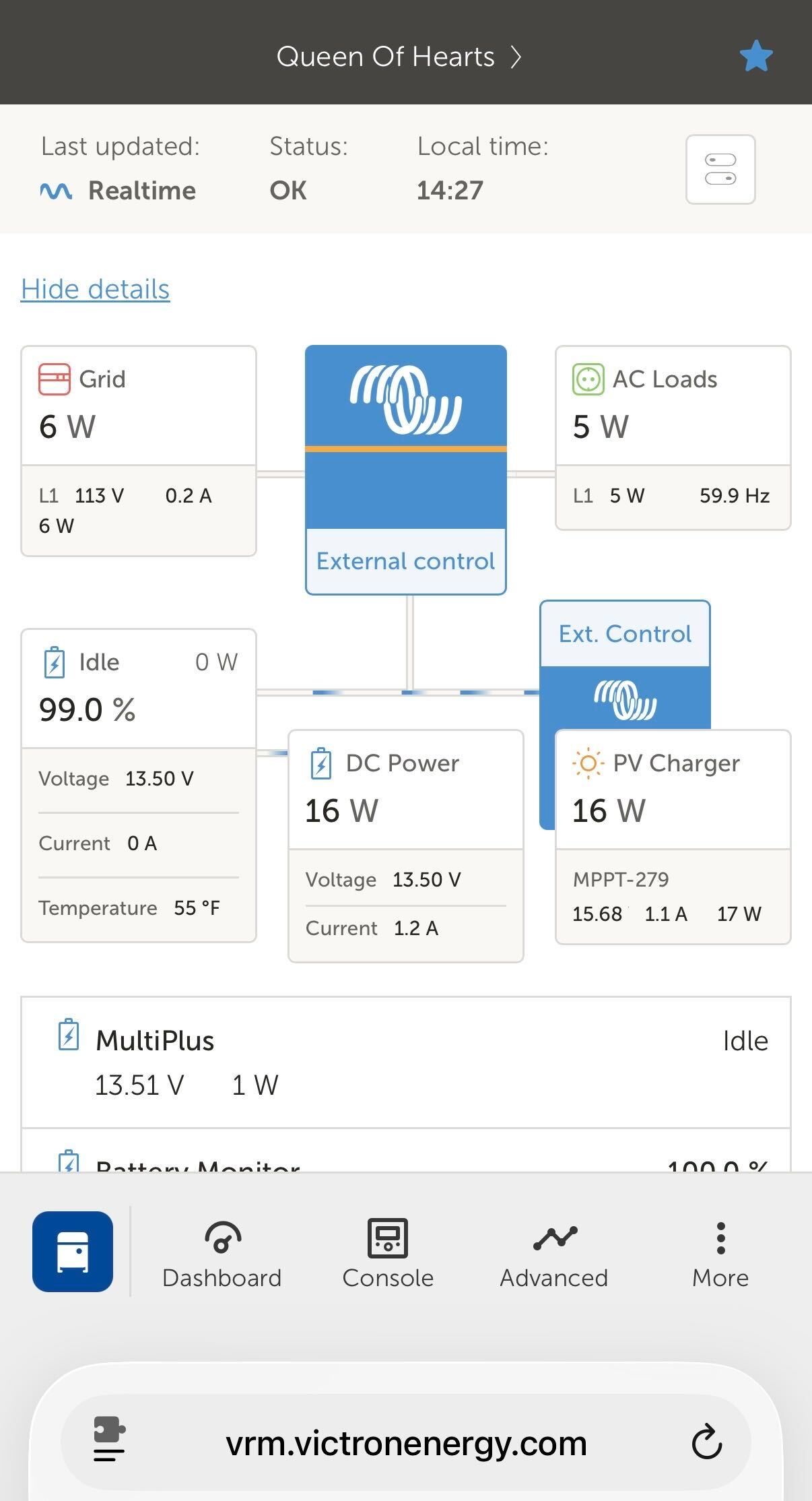 VRM dashboard showing all connected Victron devices
